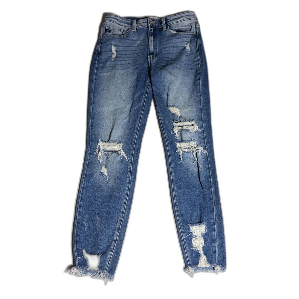 KanCan Kaden High Rise Distressed Fray Hem Ankle Skinny Jeans Medium Wash 9/28